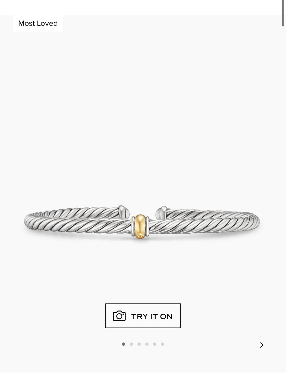 David Yurman Silver Cable Bracelet with Gold Accent